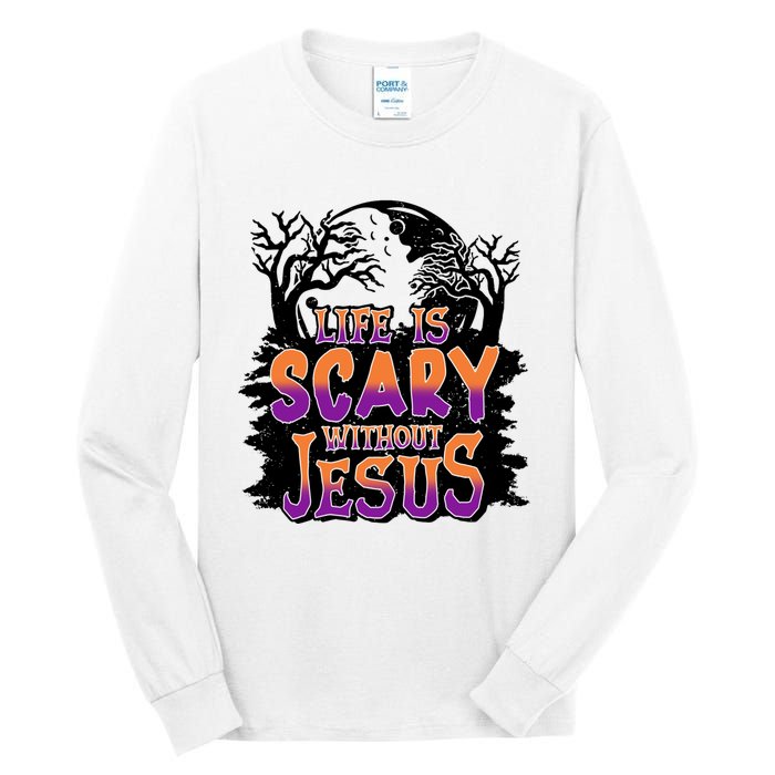 Life Is Scary Without Jesus Christian Halloween Tree Bible Tall Long Sleeve T-Shirt