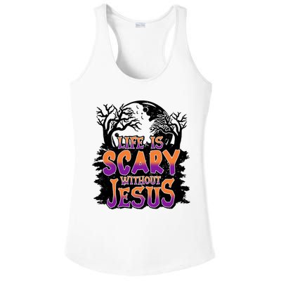 Life Is Scary Without Jesus Christian Halloween Tree Bible Ladies PosiCharge Competitor Racerback Tank