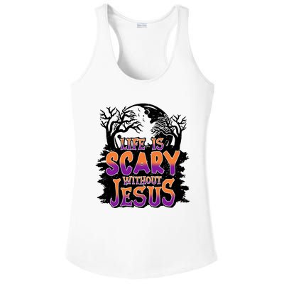 Life Is Scary Without Jesus Christian Halloween Tree Bible Ladies PosiCharge Competitor Racerback Tank