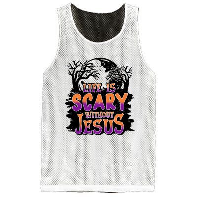 Life Is Scary Without Jesus Christian Halloween Tree Bible Mesh Reversible Basketball Jersey Tank