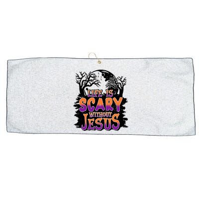 Life Is Scary Without Jesus Christian Halloween Tree Bible Large Microfiber Waffle Golf Towel