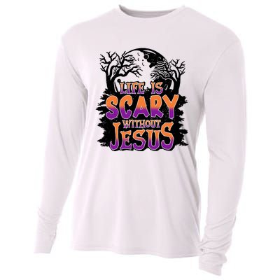 Life Is Scary Without Jesus Christian Halloween Tree Bible Cooling Performance Long Sleeve Crew