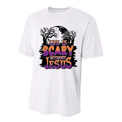 Life Is Scary Without Jesus Christian Halloween Tree Bible Performance Sprint T-Shirt