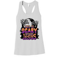 Life Is Scary Without Jesus Christian Halloween Tree Bible Women's Racerback Tank