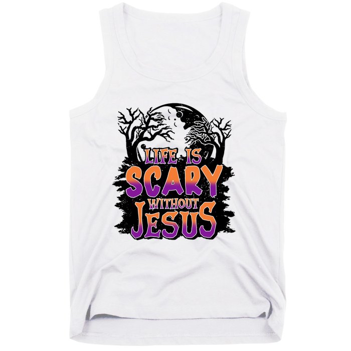 Life Is Scary Without Jesus Christian Halloween Tree Bible Tank Top