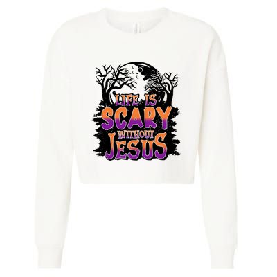 Life Is Scary Without Jesus Christian Halloween Tree Bible Cropped Pullover Crew