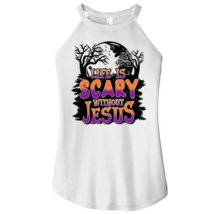 Life Is Scary Without Jesus Christian Halloween Tree Bible Women's Perfect Tri Rocker Tank