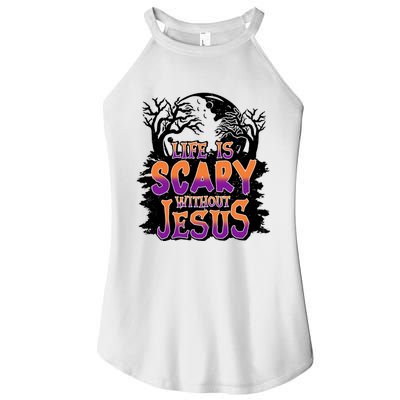 Life Is Scary Without Jesus Christian Halloween Tree Bible Women's Perfect Tri Rocker Tank