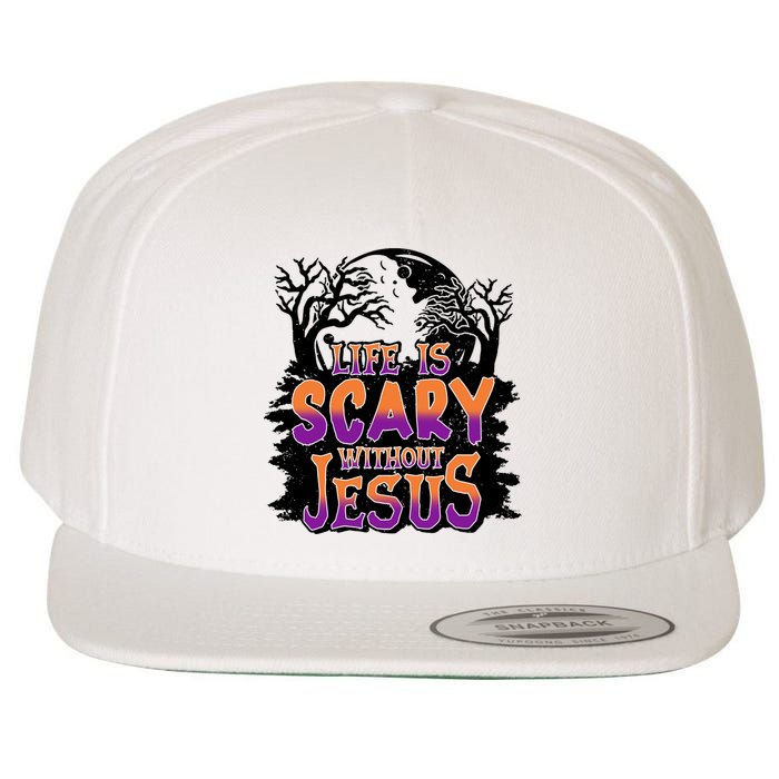Life Is Scary Without Jesus Christian Halloween Tree Bible Wool Snapback Cap
