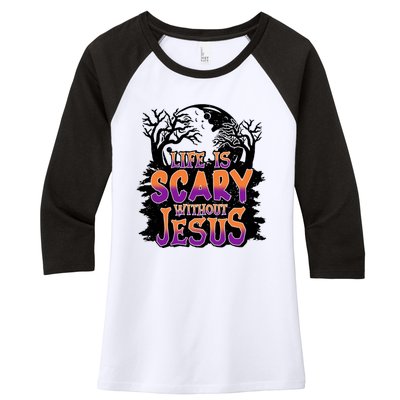 Life Is Scary Without Jesus Christian Halloween Tree Bible Women's Tri-Blend 3/4-Sleeve Raglan Shirt