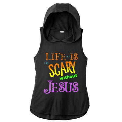 Life Is Scary Without Jesus Autumn Halloween Christian Ladies PosiCharge Tri-Blend Wicking Draft Hoodie Tank