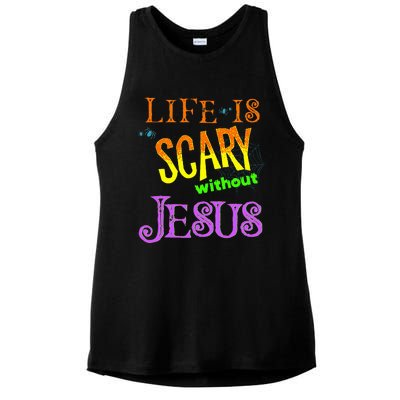 Life Is Scary Without Jesus Autumn Halloween Christian Ladies PosiCharge Tri-Blend Wicking Tank