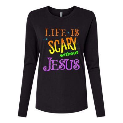 Life Is Scary Without Jesus Autumn Halloween Christian Womens Cotton Relaxed Long Sleeve T-Shirt