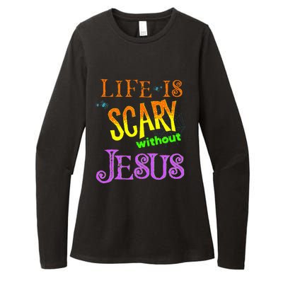 Life Is Scary Without Jesus Autumn Halloween Christian Womens CVC Long Sleeve Shirt