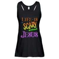 Life Is Scary Without Jesus Autumn Halloween Christian Ladies Essential Flowy Tank