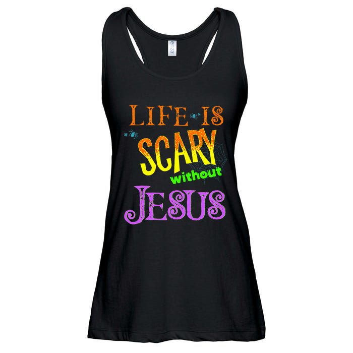 Life Is Scary Without Jesus Autumn Halloween Christian Ladies Essential Flowy Tank