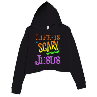 Life Is Scary Without Jesus Autumn Halloween Christian Crop Fleece Hoodie