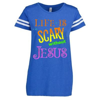 Life Is Scary Without Jesus Autumn Halloween Christian Enza Ladies Jersey Football T-Shirt