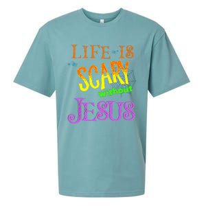 Life Is Scary Without Jesus Autumn Halloween Christian Sueded Cloud Jersey T-Shirt