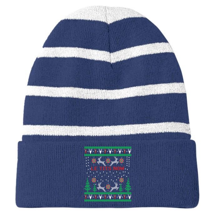 Let It Snow Christmas Gift Striped Beanie with Solid Band