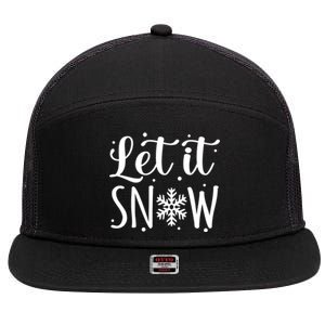 Let It Snow Funny Merry Christmas Santa Elf Gnomes Graphic Gift 7 Panel Mesh Trucker Snapback Hat