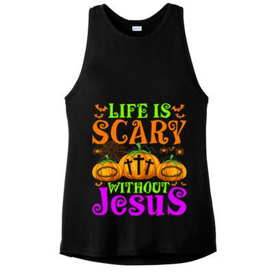 Life Is Scary Without Jesus Christian Halloween Jesus Ladies PosiCharge Tri-Blend Wicking Tank