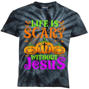 Life Is Scary Without Jesus Christian Halloween Jesus Kids Tie-Dye T-Shirt