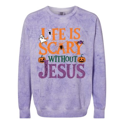 Life Is Scary Without Jesus Christian Halloween Party Colorblast Crewneck Sweatshirt