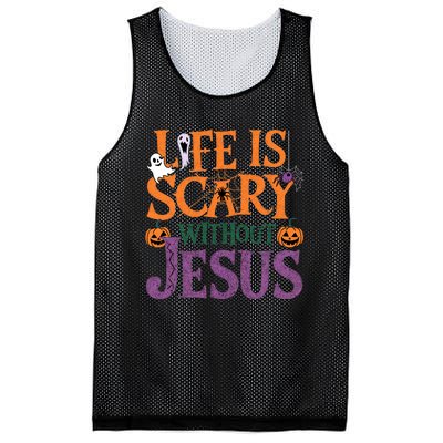 Life Is Scary Without Jesus Christian Halloween Party Mesh Reversible Basketball Jersey Tank