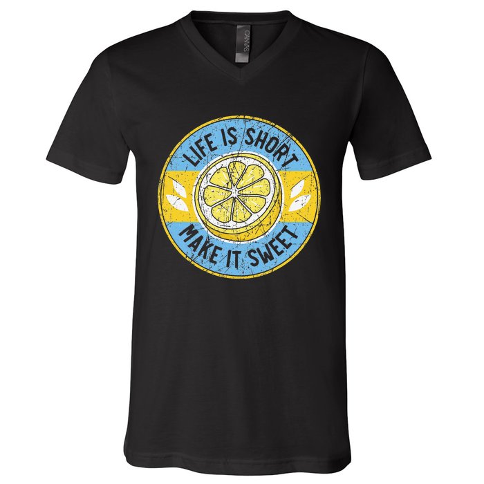 Life Is Short Make It Sweet Lemon Lover Fruit Business V-Neck T-Shirt