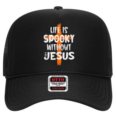 Life Is Scary Without Jesus Halloween Christian Costume High Crown Mesh Back Trucker Hat