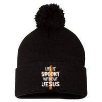 Life Is Scary Without Jesus Halloween Christian Costume Pom Pom 12in Knit Beanie