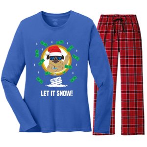 Let It Snow Santa Cocaine Adult Humor Dog Pug Cool Funny Gag Cool Gift Women's Long Sleeve Flannel Pajama Set 