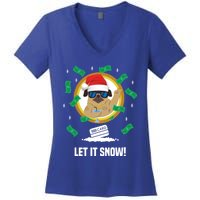 Let It Snow Santa Cocaine Adult Humor Dog Pug Cool Funny Gag Cool Gift Women's V-Neck T-Shirt