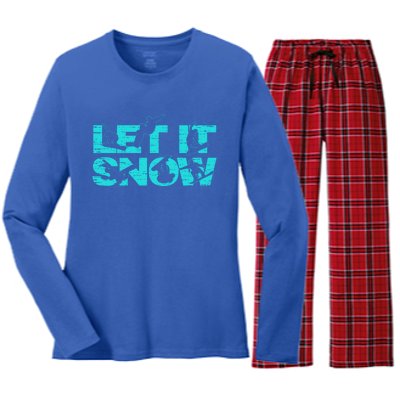 Let It Snow Snowboard Winter Sport Lover Gift Women's Long Sleeve Flannel Pajama Set 