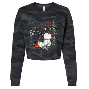 Let Is Snow Christmas Snowman Funny Holiday Cropped Pullover Crew