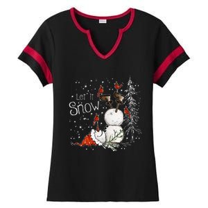 Let Is Snow Christmas Snowman Funny Holiday Ladies Halftime Notch Neck Tee