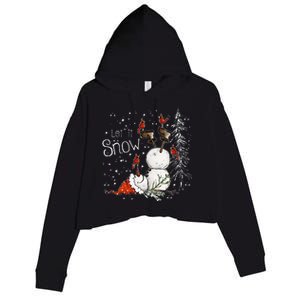 Let Is Snow Christmas Snowman Funny Holiday Crop Fleece Hoodie