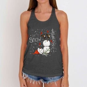 Let Is Snow Christmas Snowman Funny Holiday Women's Knotted Racerback Tank