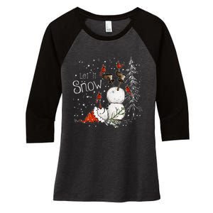 Let Is Snow Christmas Snowman Funny Holiday Women's Tri-Blend 3/4-Sleeve Raglan Shirt