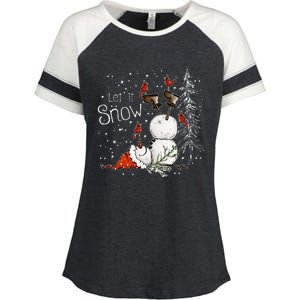 Let Is Snow Christmas Snowman Funny Holiday Enza Ladies Jersey Colorblock Tee