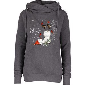 Let Is Snow Christmas Snowman Funny Holiday Womens Funnel Neck Pullover Hood