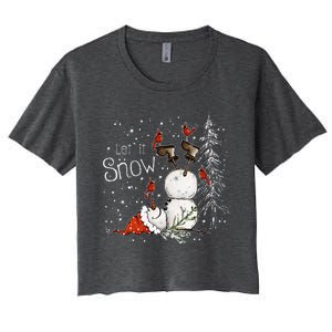 Let Is Snow Christmas Snowman Funny Holiday Women's Crop Top Tee