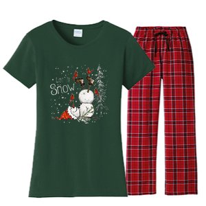 Let Is Snow Christmas Snowman Funny Holiday Women's Flannel Pajama Set