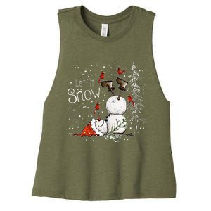 Let Is Snow Christmas Snowman Funny Holiday Women's Racerback Cropped Tank