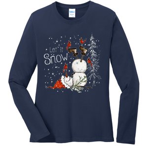 Let Is Snow Christmas Snowman Funny Holiday Ladies Long Sleeve Shirt