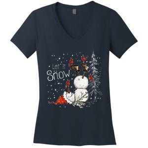 Let Is Snow Christmas Snowman Funny Holiday Women's V-Neck T-Shirt