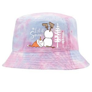 Let It Snow Christmas Snowman Tie-Dyed Bucket Hat