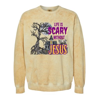 Life Is Scary Without Jesus Halloween Costume Colorblast Crewneck Sweatshirt