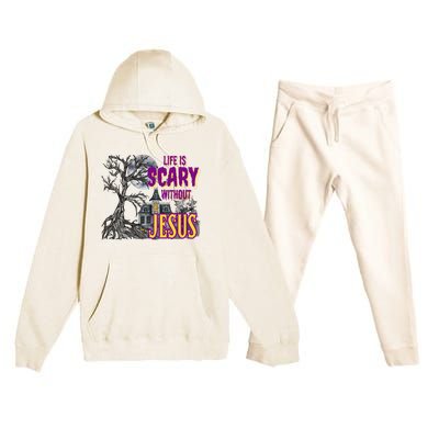 Life Is Scary Without Jesus Halloween Costume Premium Hooded Sweatsuit Set